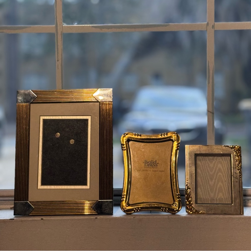 Vintage Brass and Silver Plated Accent Frames - middle frame = 3.5” x 5”
